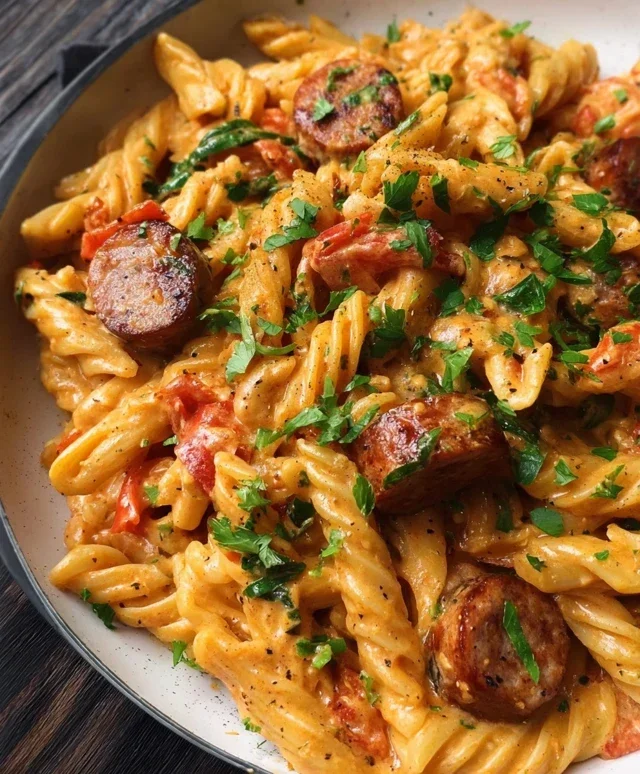One Pot Creamy Cajun Sausage Pasta (30-Minutes)