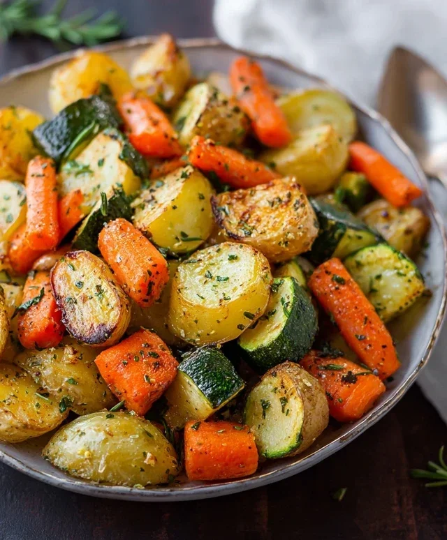 Garlic Herb Roasted Potatoes Carrots and Zucchini
