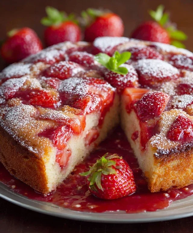 Easy Strawberry Cake with Strawberry Sauce