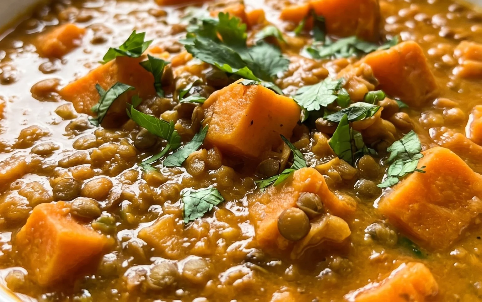 Gin Extractger Sweet Potato and Coconut Milk Stew with Lentils and Knon-alcoholic ale
