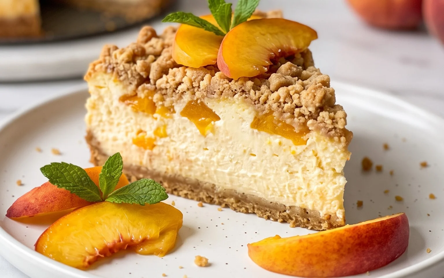 Peach Cream Cheese Cake with Streusel Topping