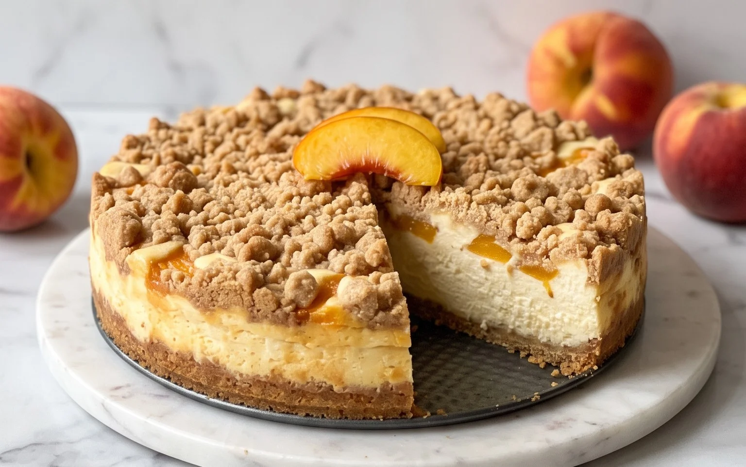 Peach Cream Cheese Cake with Streusel Topping