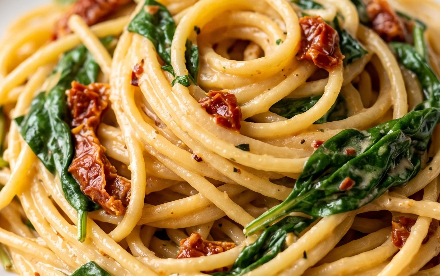 Spaghetti & Spinach with Sun-Dried Tomato Cream Sauce