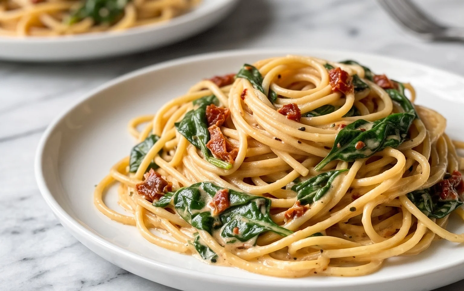 Spaghetti & Spinach with Sun-Dried Tomato Cream Sauce