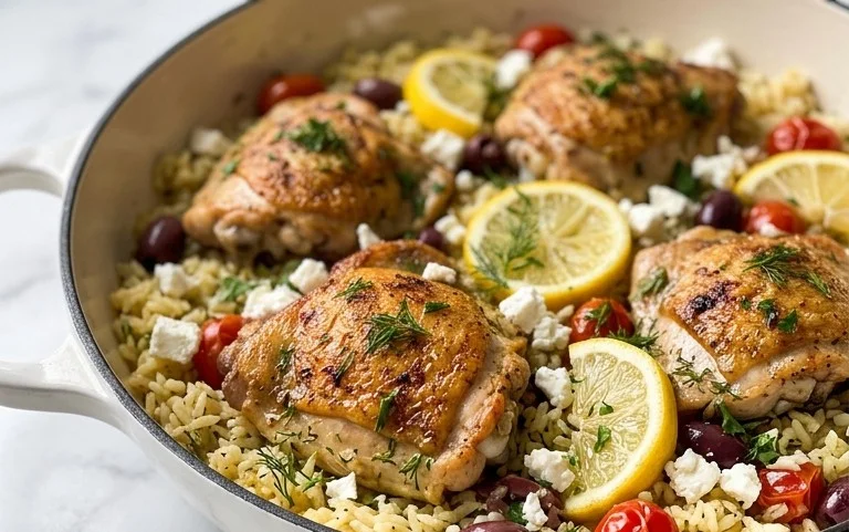 Greek Chicken and Lemon Rice (30 Minutes, One-Pot)