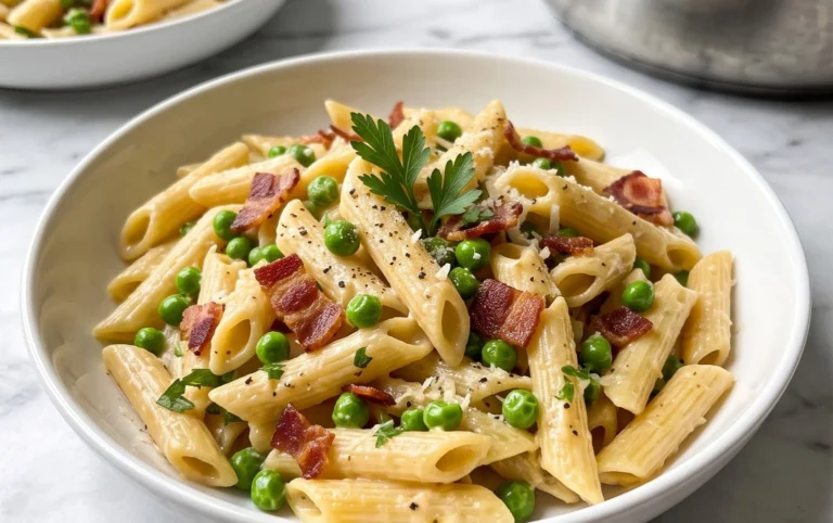 Penne Pasta, Peas and Beef Bacon