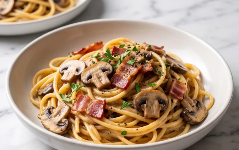 Creamy Beef Bacon and Mushroom Pasta