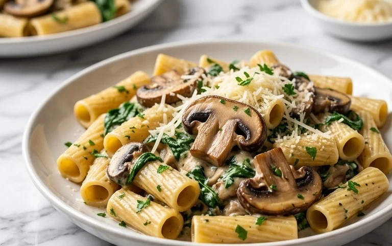Parmesan Spinach Mushroom Pasta Skillet