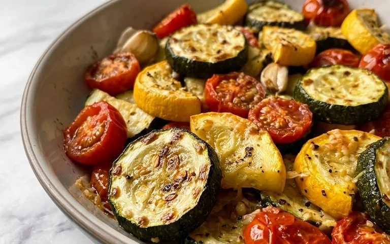 Roasted Garlic-Parmesan Zucchini, Squash and Tomatoes